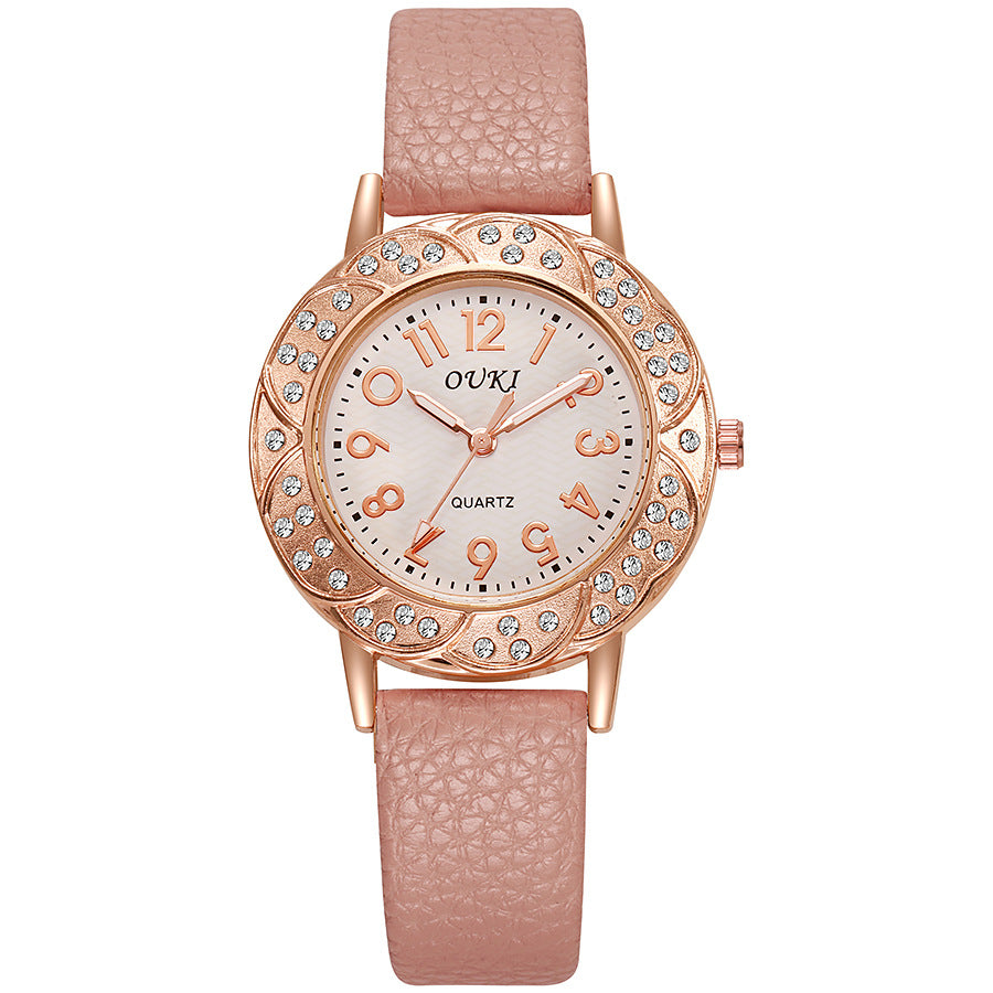 Round diamond-studded digital watch, creative new retro quartz watch with jewelry strap, cross-border wristwatch, wholesale women's watch for export