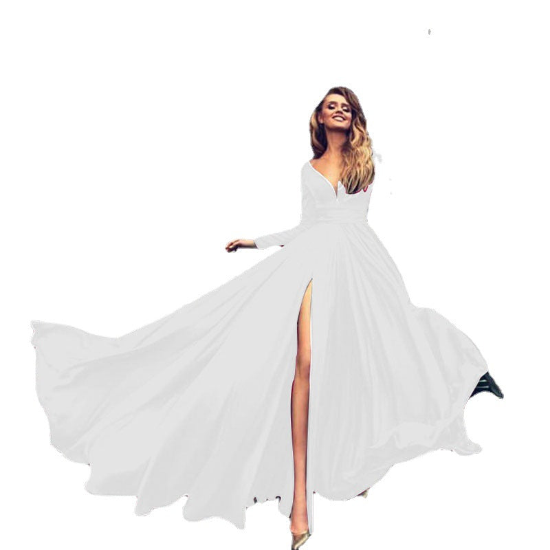 european and american export hot seller: new milk silk sexy deep v long sleeve dress for  and