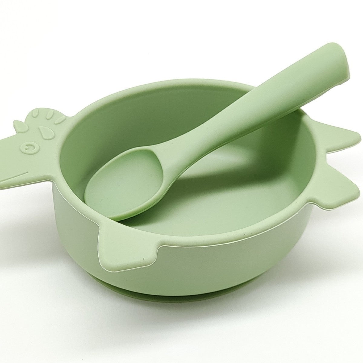 Cross-border hot-selling silicone dinosaur bowls and spoons, Mengqu non-slip tableware two-piece set, baby complementary food silicone bowls and spoons wholesale