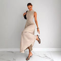 european and american cross-border new sleeveless french cinched waist maxi dress for women