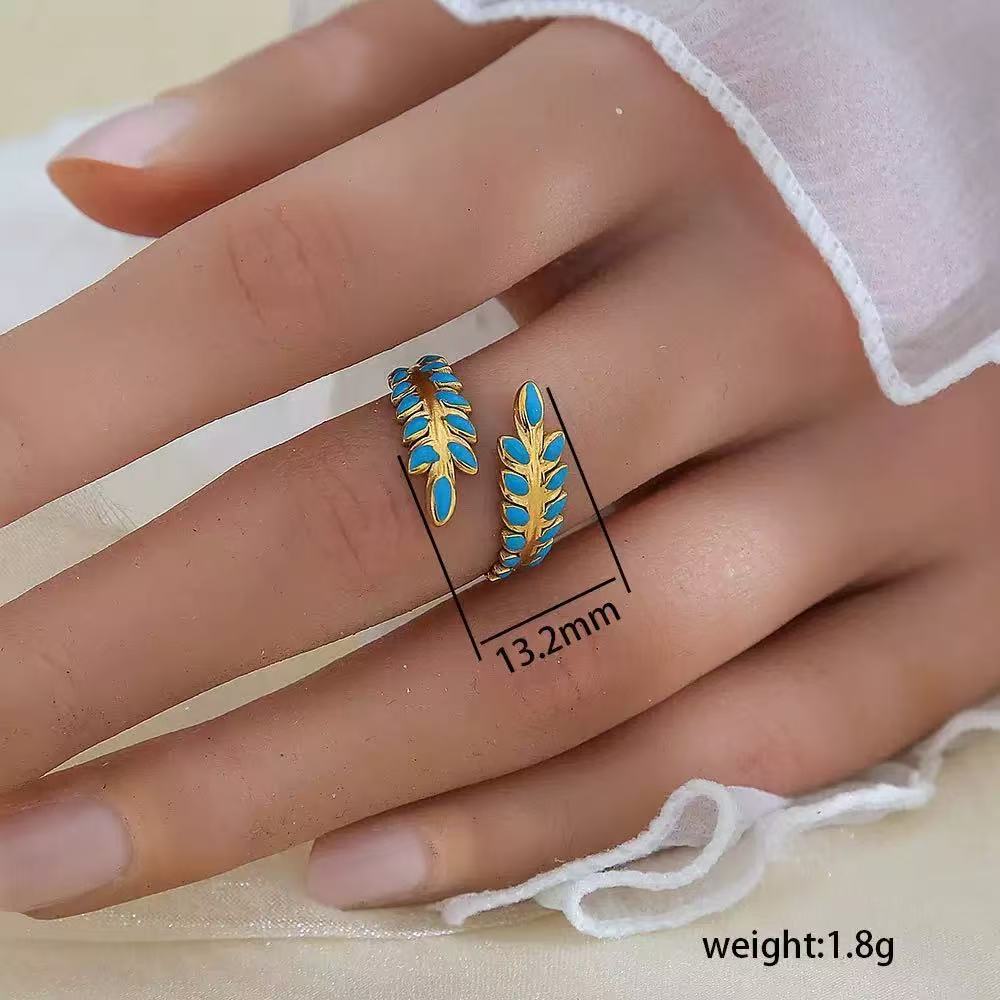 popular stainless steel leaf ring niche design popular versatile colorful oil dripping ring for women wholesale