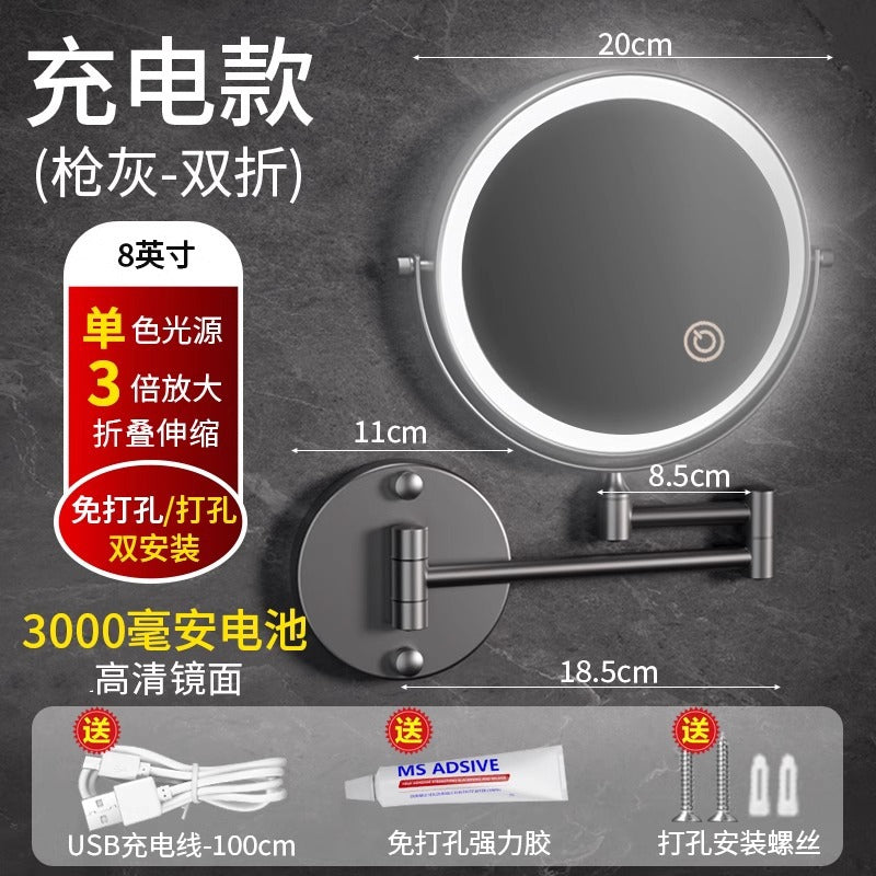 Led lighted makeup mirror - bathroom vanity mirror - punch-free magnifying mirror - hotel style extendable folding wall-mounted beauty mirror