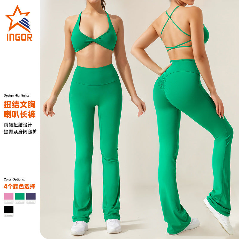 Cross-silm with chest pad fitness wear running sports beautiful back yoga wide-leg pants training dance yoga wear suit