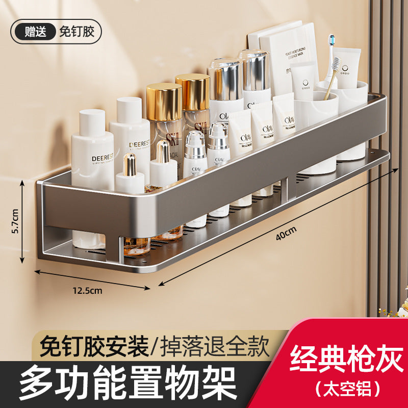 Space Aluminum Cream Wind Toilet Wash Desk Shelf No Punching Toilet Bathroom Toilet Wall Hanging Storage Rack