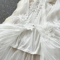 Fairy elegant dress  new french style 3d floral tie-waist lightweight mesh vacation dress