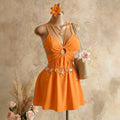 European and american style beach vacation dress - sexy backless halter sundress - solid color fashion