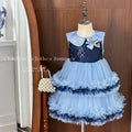 Girls' sleeveless summer dress  - birthday party princess dress, trendy lace cake skirt