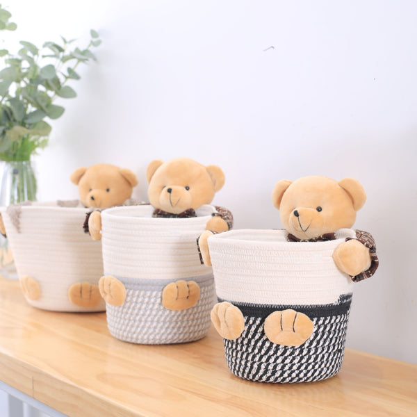 New desktop woven snack storage basket sundries storage basket cosmetics mask porch finishing basket bear storage