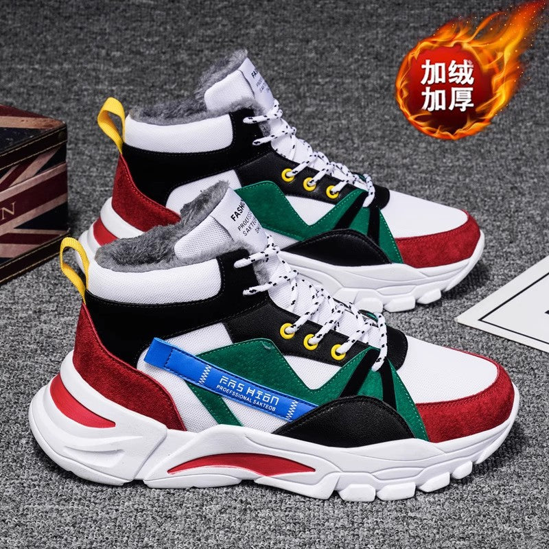 Winter high-top men's shoes fleece warm two cotton shoes men's youth sports and leisure platform basketball dad trendy shoes