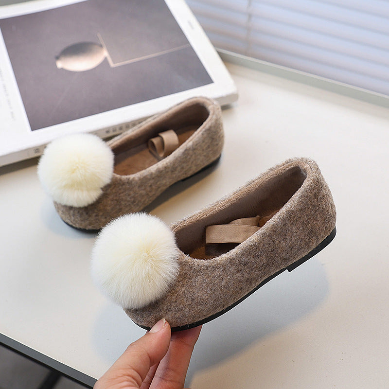 Vancahao girlfall and winterfleece-lined lambswool outwear cotton shoes new arrival fur ball slip-on cute fur shoes