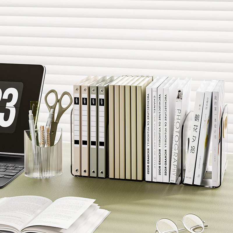 Desktop bookshelf storage box transparent student book desk stand baffle acrylic pen holder shelf