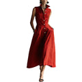 European and american cross-border independent station  summer new fashion casual stand collar elegant trendy button-down dress