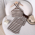 girls' big kids' outfit set,  summer european and american new style, children's fashion color block striped halter top and flare pants