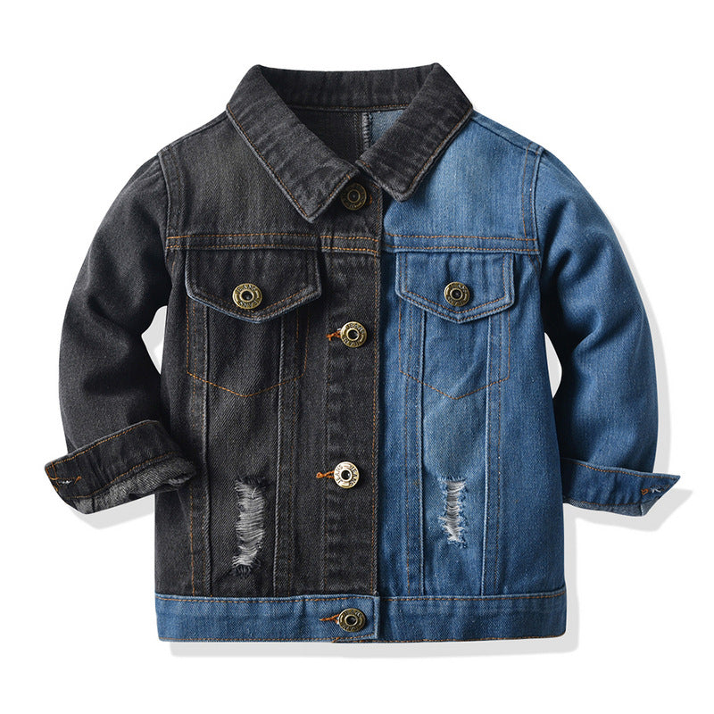 Factory direct kids' denim jacket - spring new arrival korean style color block top, distressed ripped jeans for boys and girls, wholesale children's clothing