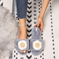2024new arrival women's large size fur slippers fall and winter flip-flops flat heel open toe popular sunflower heattech floor slippers
