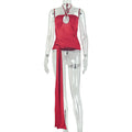 European and american style ins cross-border fashion pure color women's clothing pleated thin strap halter t-shirt sleeveless summer backless wrap top