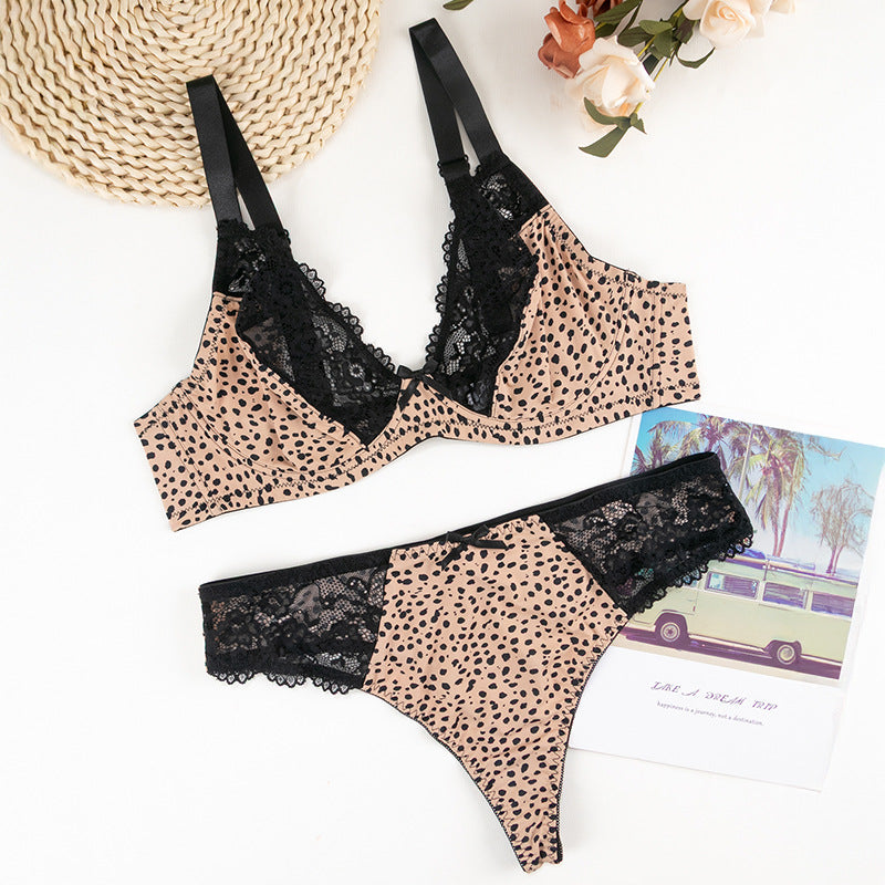 fashionnew arrivalsexy leopard printplus sizeintimates women's ultra-thin laceprinting push-up breathable bra suit