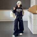 girls' casual activewear set: stylish spring/autumn two-piece outfit for girls - wide-leg pants and sweatshirt, trendy for mid-to-large children