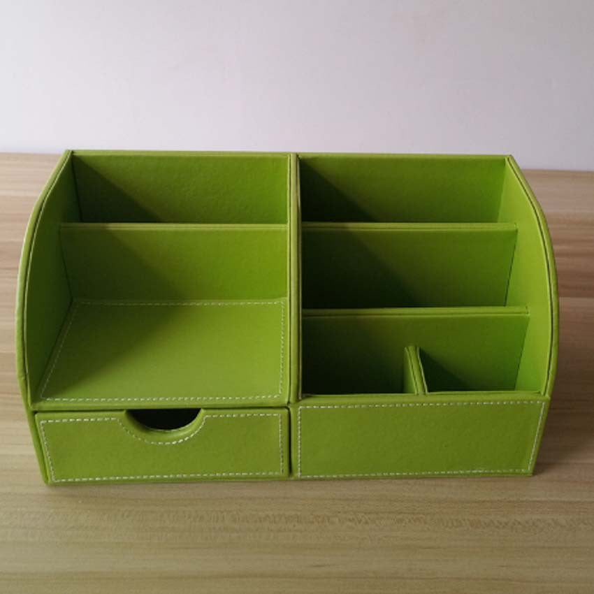 Desktop office storage box Organizer business card box, household with drawer finishing box Creative leather pen holder