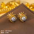 [titanium steel] cross-border hot-selling pearl spider necklace women's personalized fashion earrings ring high-end set accessories