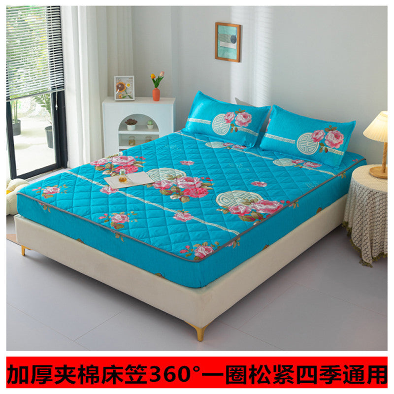 New arrival high weight brushed quilted bed sheet pure color washed cotton mattress protector cotton thickened bed cover bed cover