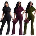 C7651 cross-border   fashion women's elegancefashion slim pure color wide leg jumpsuit