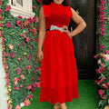 D192 summer chic commute sexy cutout cotton high-waisted mesh panel solid color plus size export fashion dress