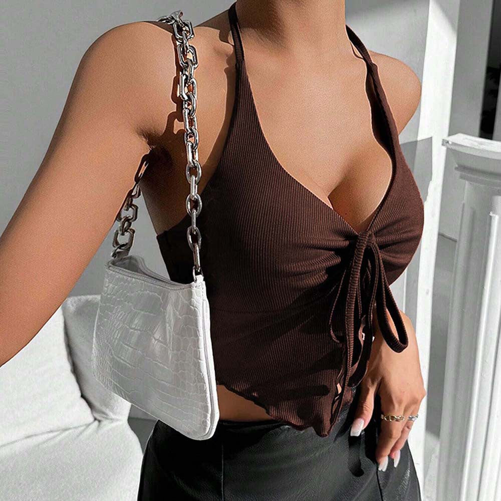 cross-border fashion: sexy halter top - new spring/summer backless crop top for women