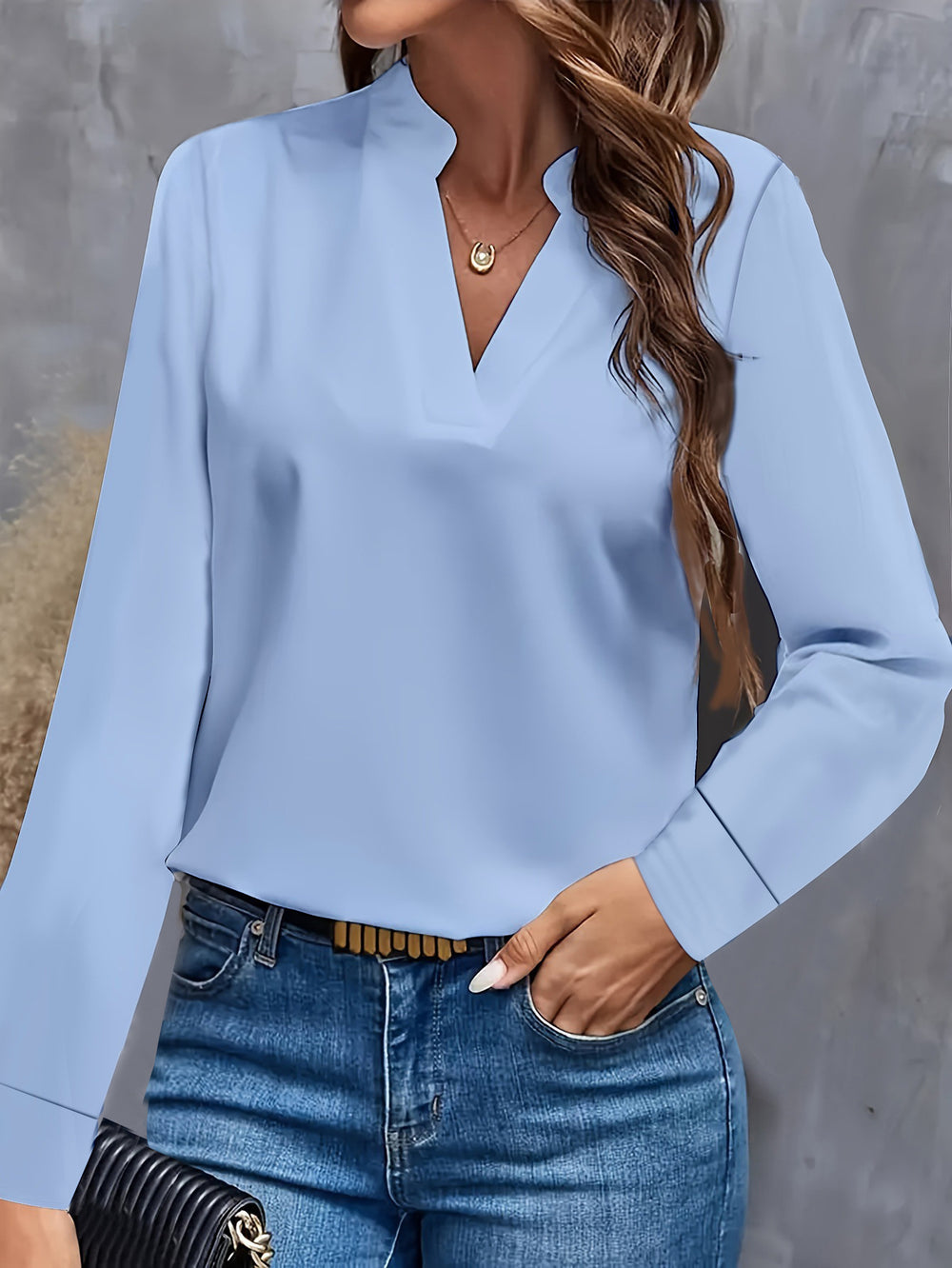 2024 independent station wish amazon hot style autumn casualpure color v neck loose shirt tops women