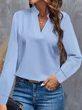 2024 independent station wish amazon hot style autumn casualpure color v neck loose shirt tops women