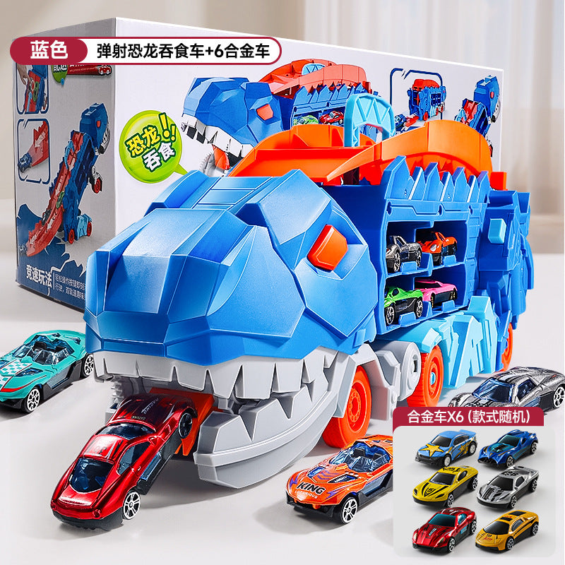 Kids tyrannosaurus rex track car toy boy dinosaur swallowing car foldable deformation competition ejection alloy car