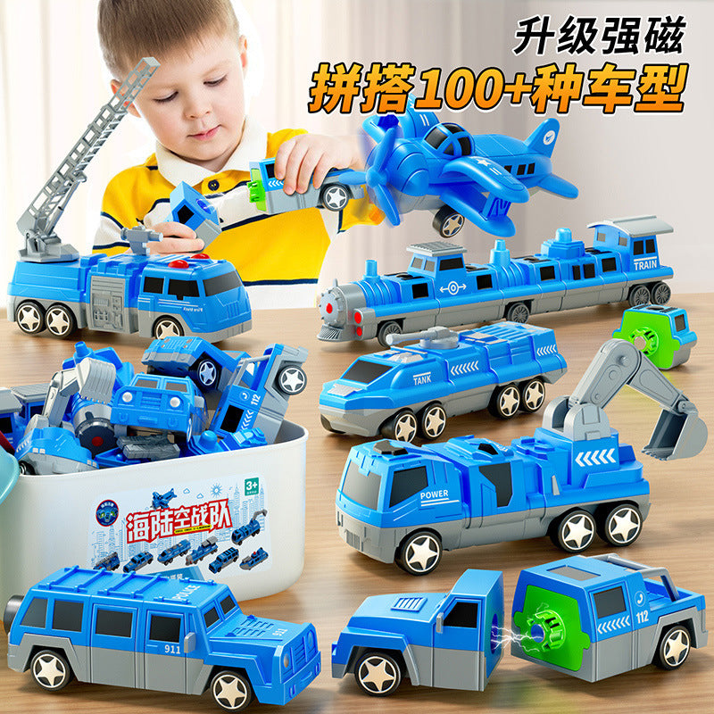 Magnetic sea, land and air patchwork magnetic toy car assemble various building blocks boys educational early education styling birthday gift