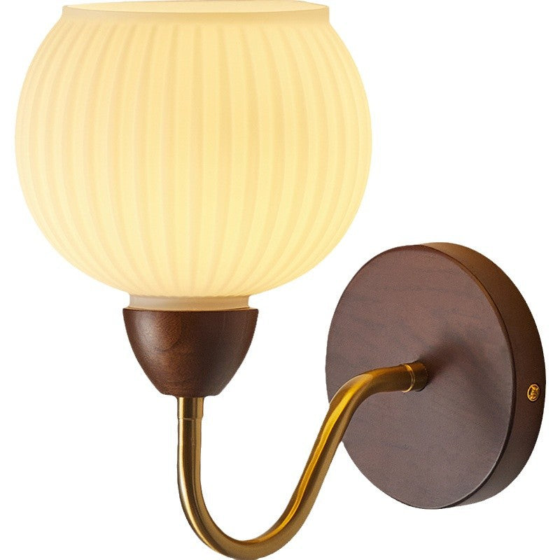 Wall lamp medieval solid wood bedside lamp American retro living room background wall lamp bedroom study aisle staircase entrance lamp