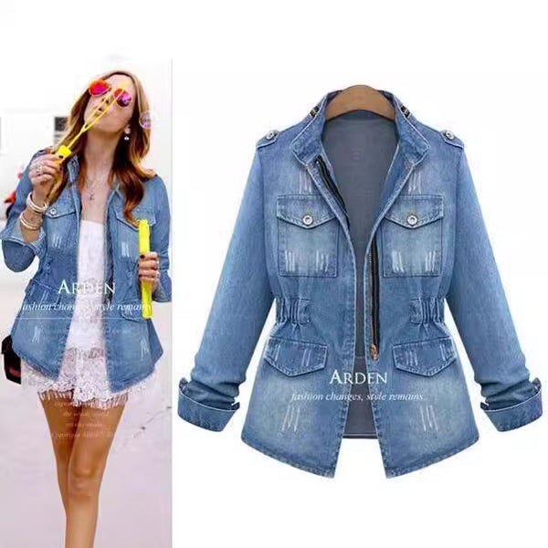 Foreign Trade Spring and Autumn New European and American Retro Denim Jacket Short Long Sleeve Jacket