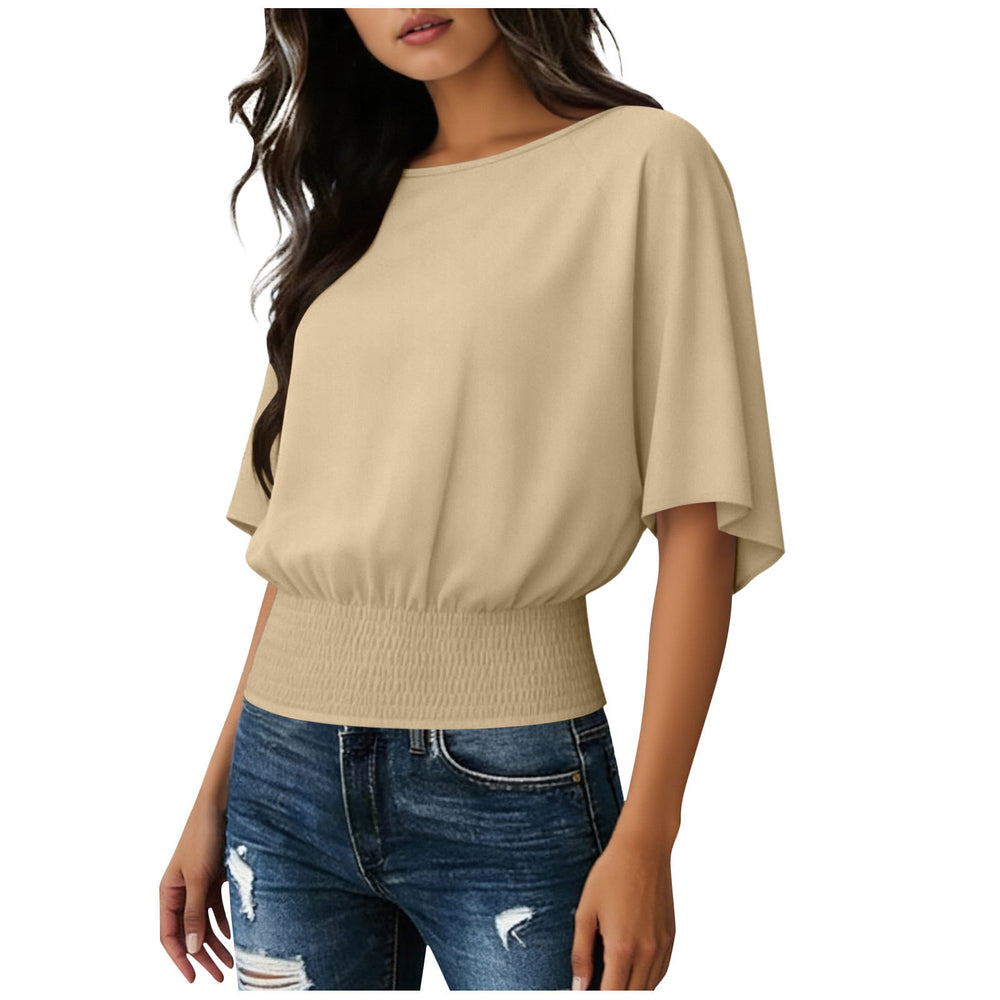 fashionpure colorfashionloosecasual short-sleeved round neck t-shirttops for women