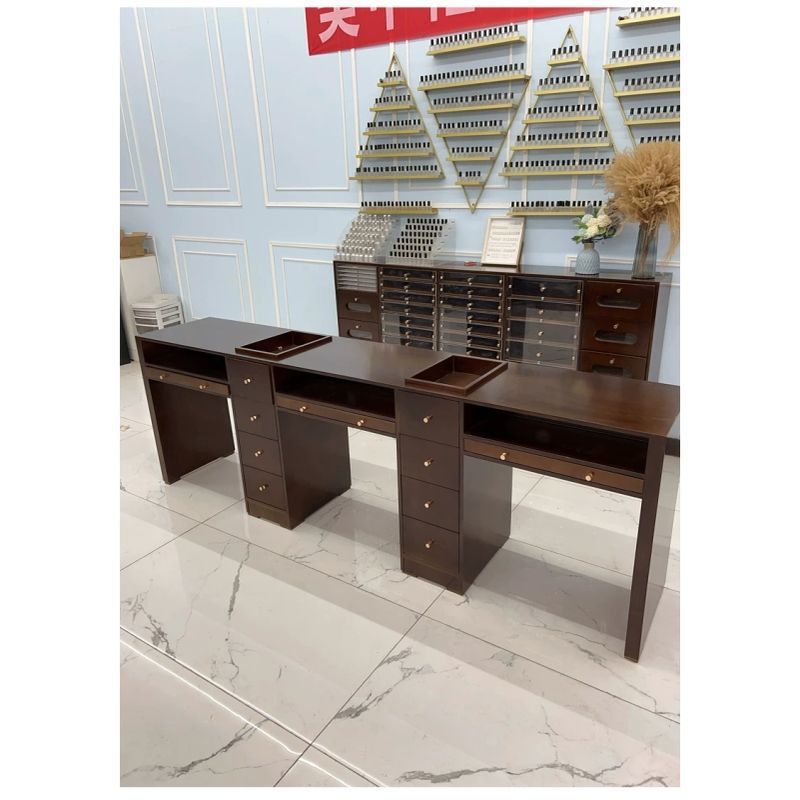 Black walnut retro style manicure table workbench with drawers cabinet multi-functional manicure table and chair set vintage