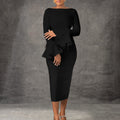 D3258 independent station export women's clothing  winter new arrival fashion solid color bodycon flared sleeve ol african dress