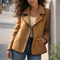 Contrast color hemming double breasted suit lapel long sleevesilmelegantwork clothing women's shortoutwear