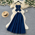 e-commerce  denim set for women, summer sleeveless sophisticated style vest + high-waisted midi skirt two-piece set