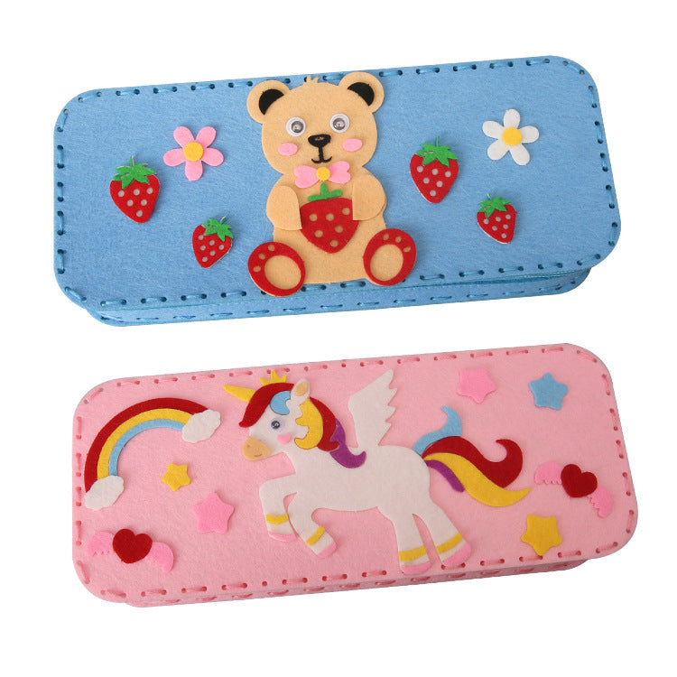 Children's DIY handmade, non-woven cartoon stationery box, pencil case, kindergarten handmade material bag pencil case
