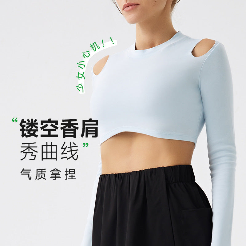 Eco-friendly organic cotton off-shoulder long sleeve activewear top - perfect for dance, fitness, yoga, and everyday style