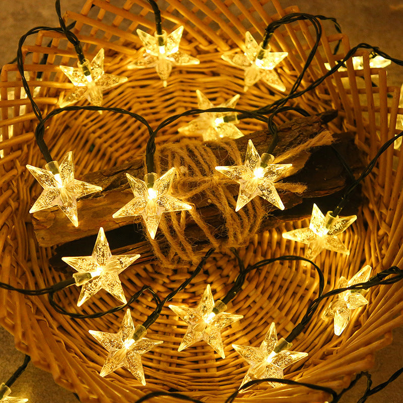 Cross-border new LED solar star light string outdoor waterproof garden decoration led bubble star color flash light string