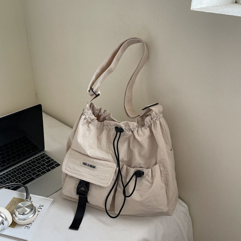 Foreign trade large-capacity fashion cloth bag women's 2025 summer new niche shoulder messenger bag Korean version pleated tote bag