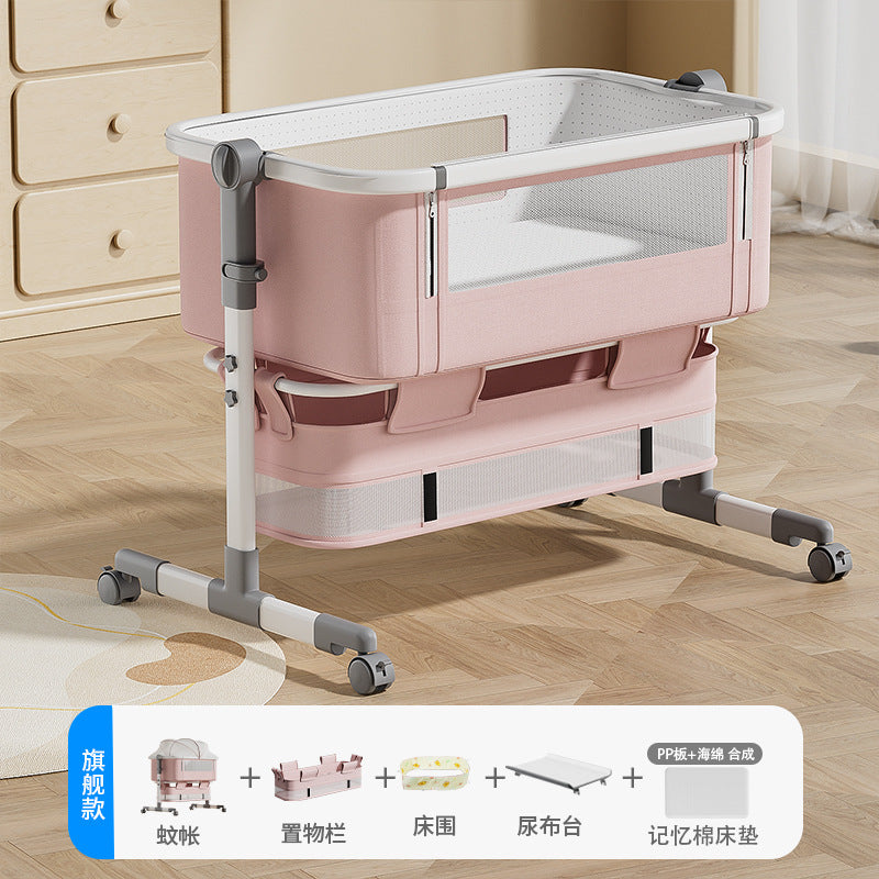Aluminum alloy baby crib - portable, convertible, multi-functional, foldable, seamless splicing, baby rocking bed