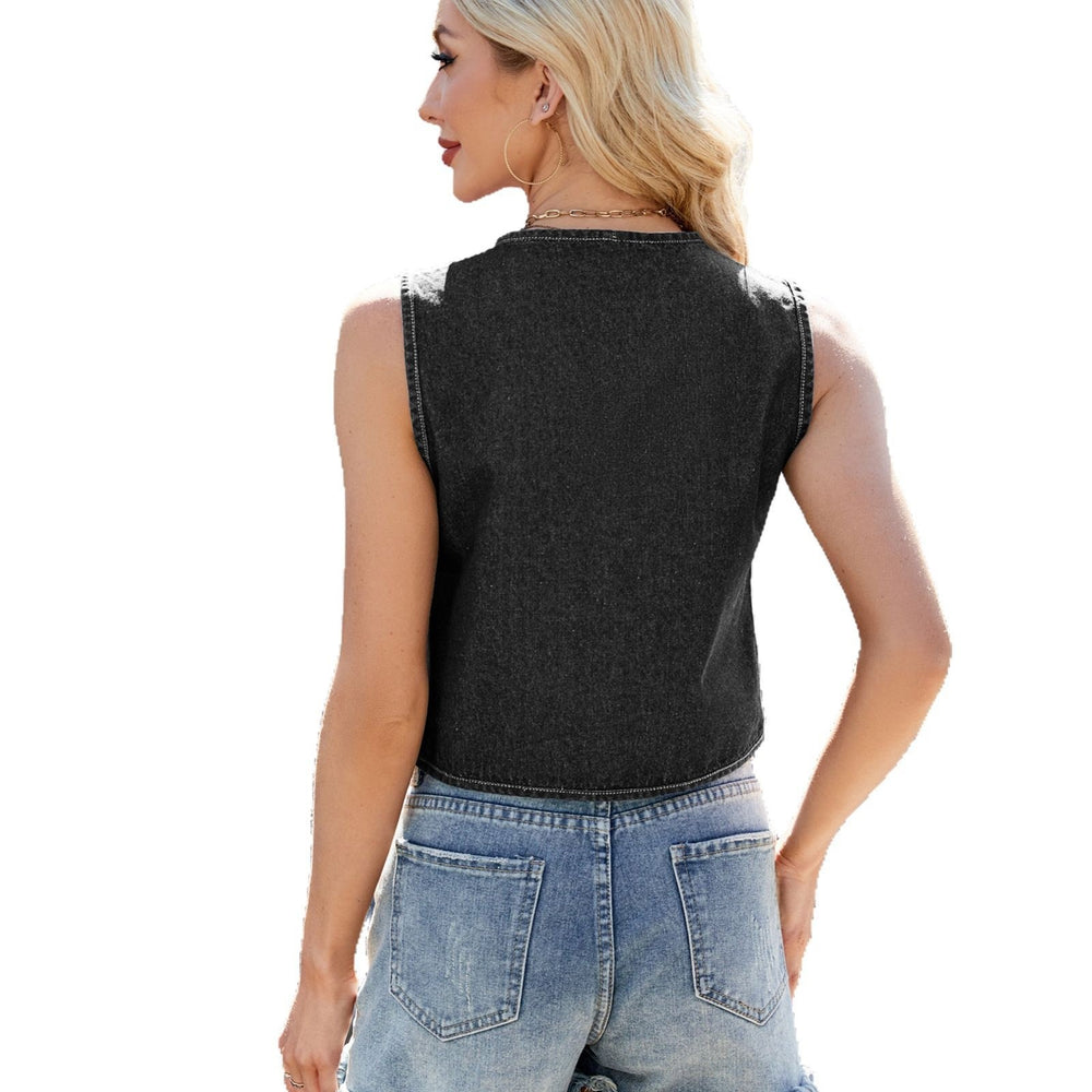 European and american cross-border e-commerce women's summer new arrivals:  &  washed denim tie-up vest, versatile top