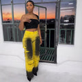 European and american style multi-pocket jeans  cross-border women's clothing african fashiontrendy tie-dye high waist overalls