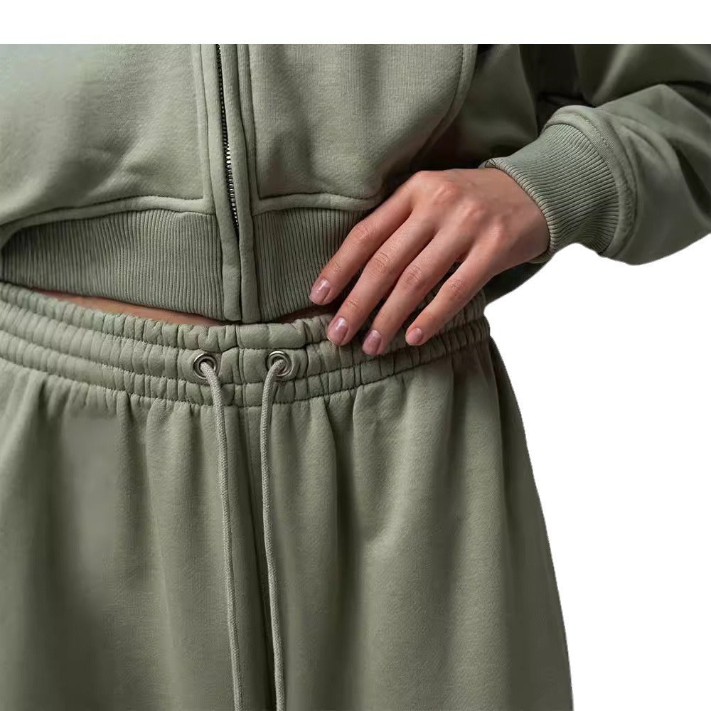 Cross-border European and American women's clothing fashion hooded sweater cardigan drawstring trousers set casual sweatshirt lace-up trousers