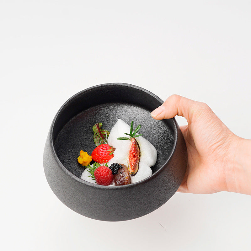 Ins creative ceramic rice bowl black frosted high-leg for home soup bowl restaurant noodle bowl dessert bowl ceramic tableware
