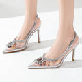 Xd huizhou new pointed-toe high heel rhinestone clear stiletto sandals women's versatile european and american fashion open-back high heels