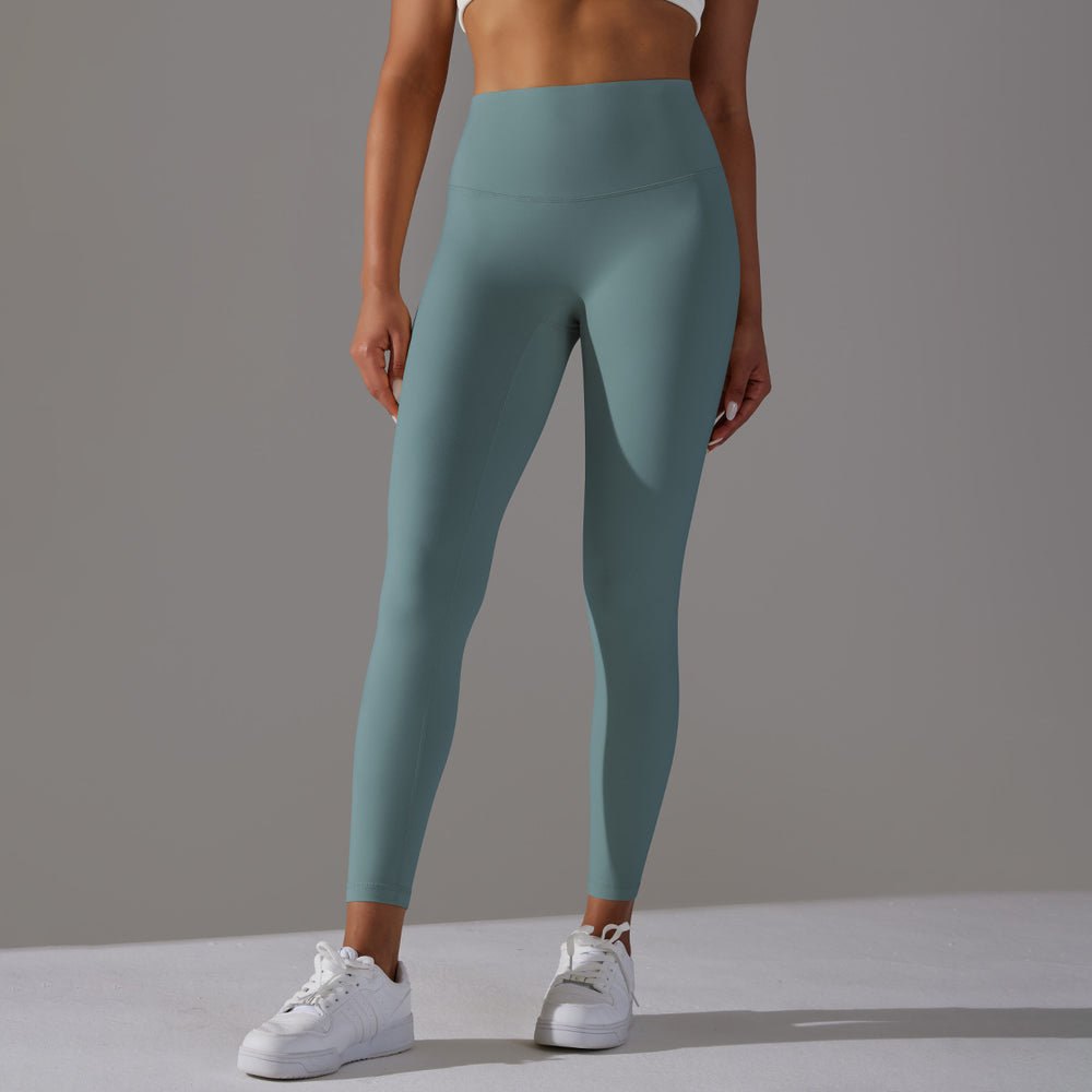 No awkward line double-sided brushed nude breathable yoga nine-point pants high waist hip lift peach tight sports fitness pants